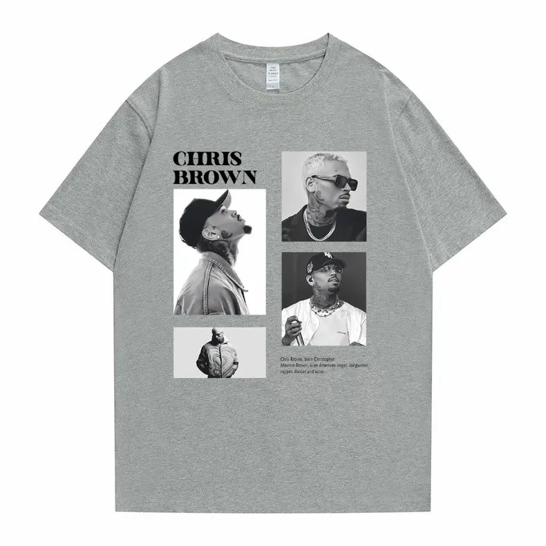 Camiseta con estampado gráfico de cantante Pop Chris Brown para hombre y mujer, camisetas de gran tamaño a la moda de Hip Hop, camisetas informales 100% de algodón para hombre