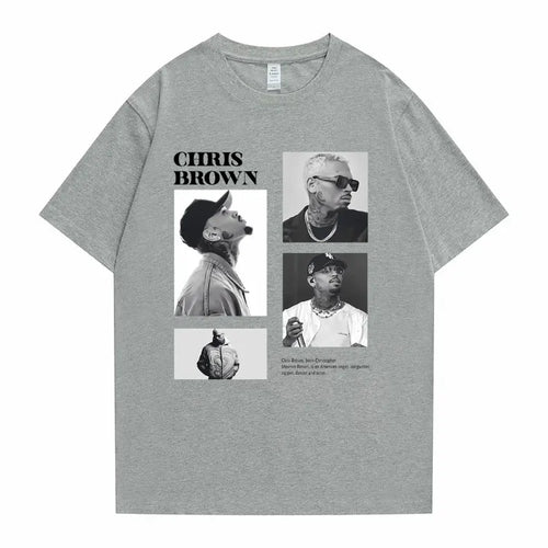 Camiseta con estampado gráfico de cantante Pop Chris Brown para hombre y mujer, camisetas de gran tamaño a la moda de Hip Hop, camisetas informales 100% de algodón para hombre