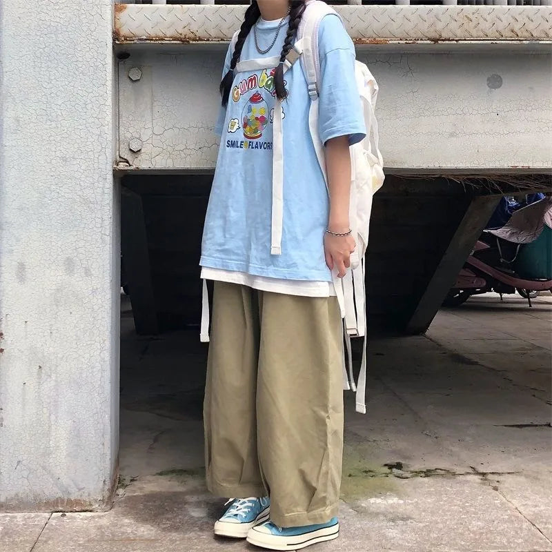 Pantalones de Hip Hop para mujer, moda de calle, primavera Otoño, minimalista, holgado, informal, coreano, sencillo, liso, combina con todo, ropa de trabajo para correr Ins