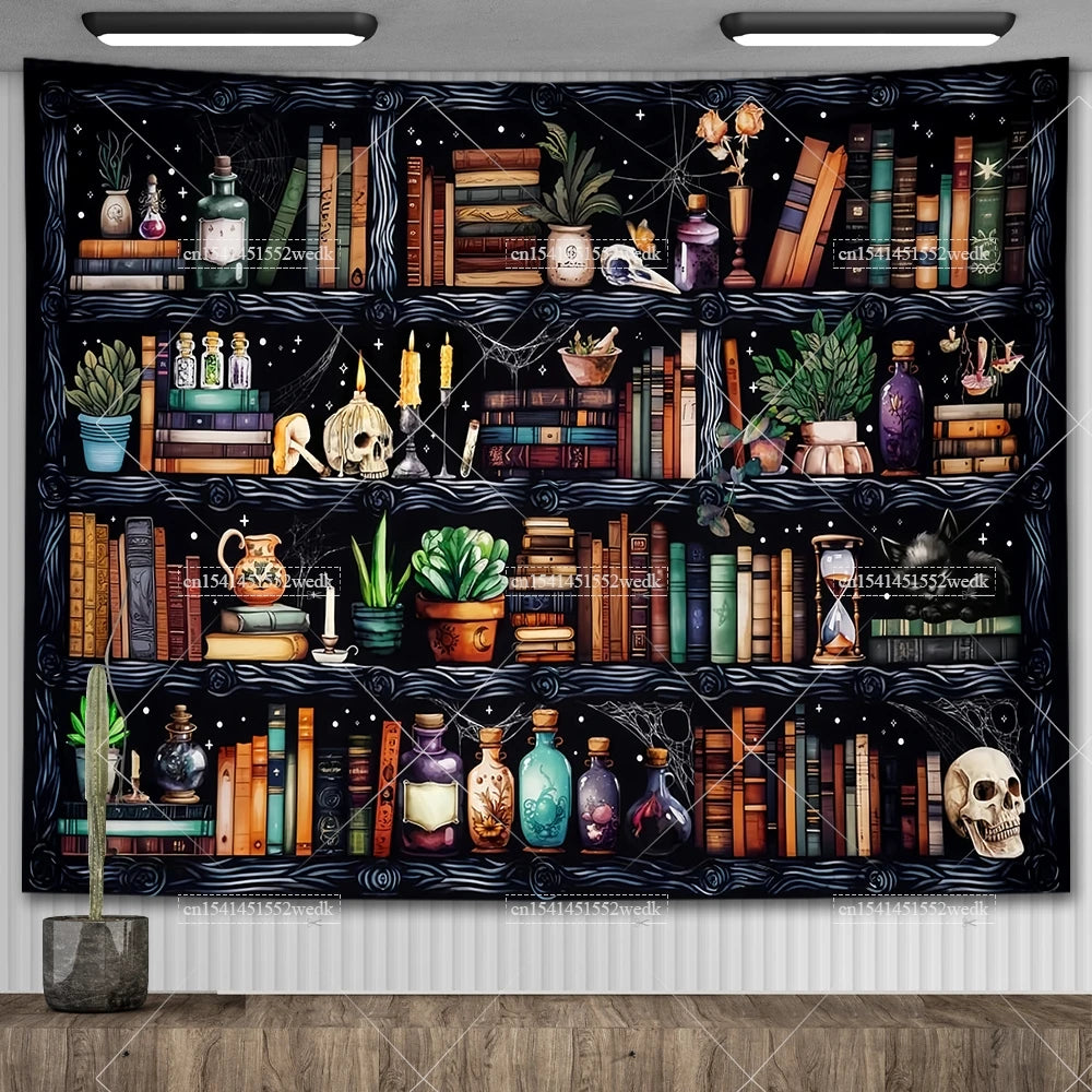 Tapiz de biblioteca de gato negro para colgar en la pared, tela de Altar de bruja oculta, tapices de Tarot, decoración estética para dormitorio, tapices impresos