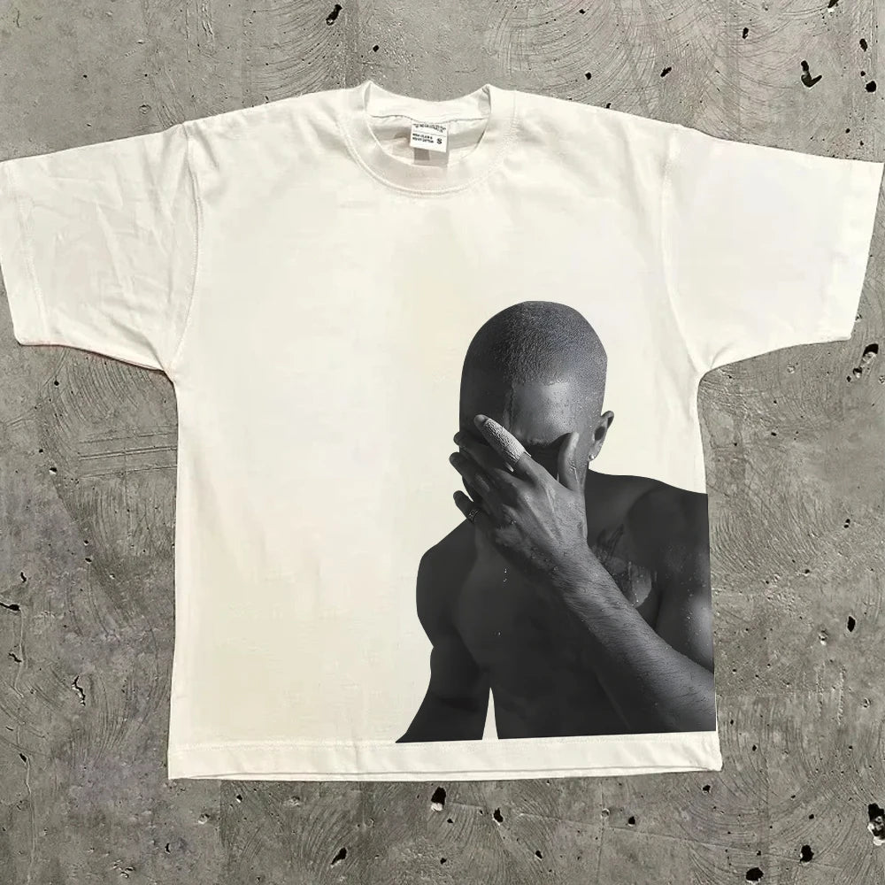 Camiseta con gráfico Retro de rapero Frank para hombre, ropa de álbum oceánico de Hip Hop, camisetas Y2k, Camiseta de algodón de gran tamaño Rubio Unisex a la moda