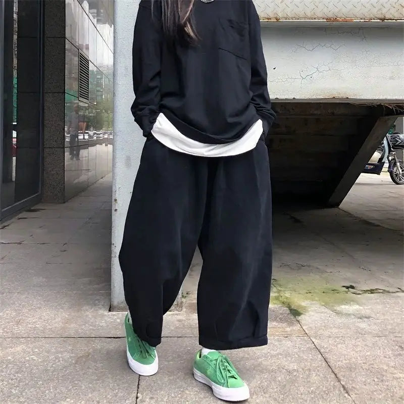 Pantalones de Hip Hop para mujer, moda de calle, primavera Otoño, minimalista, holgado, informal, coreano, sencillo, liso, combina con todo, ropa de trabajo para correr Ins