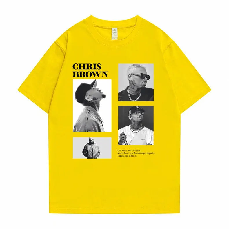 Camiseta con estampado gráfico de cantante Pop Chris Brown para hombre y mujer, camisetas de gran tamaño a la moda de Hip Hop, camisetas informales 100% de algodón para hombre