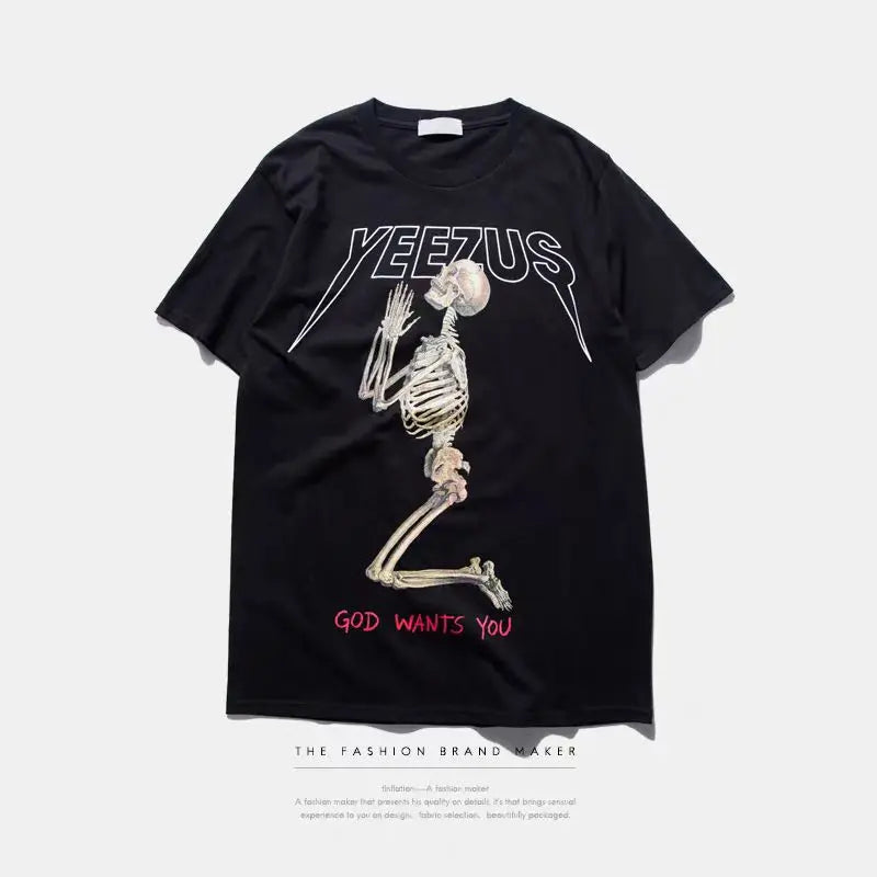 Yeezus kanye west camiseta algodón streetwear concierto hiphop manga corta