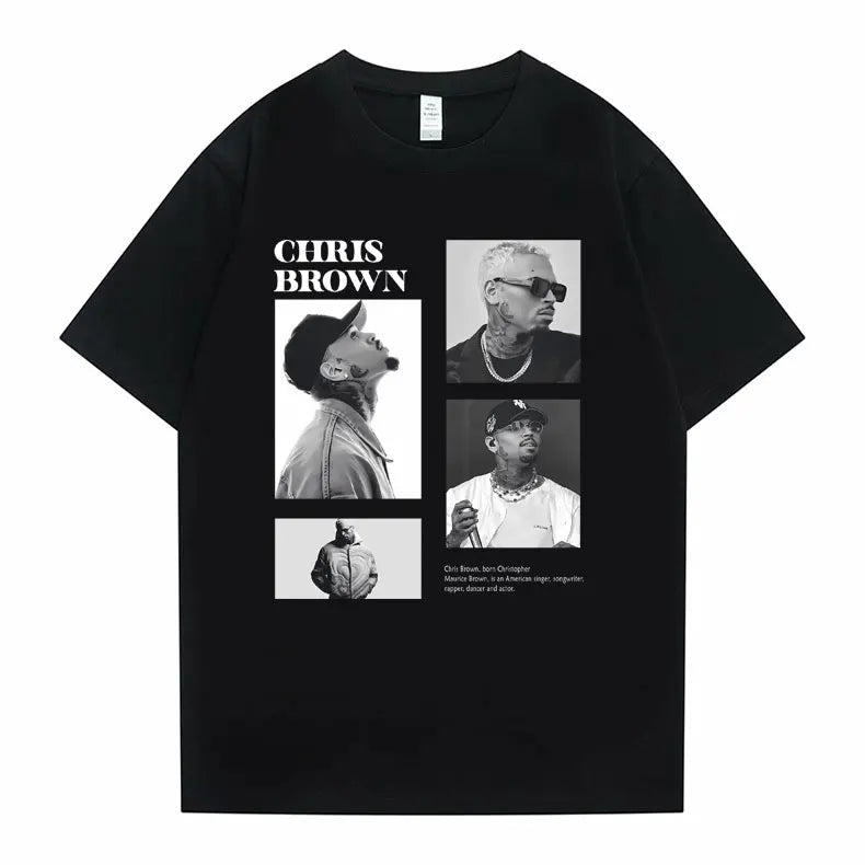 Camiseta con estampado gráfico de cantante Pop Chris Brown para hombre y mujer, camisetas de gran tamaño a la moda de Hip Hop, camisetas informales 100% de algodón para hombre