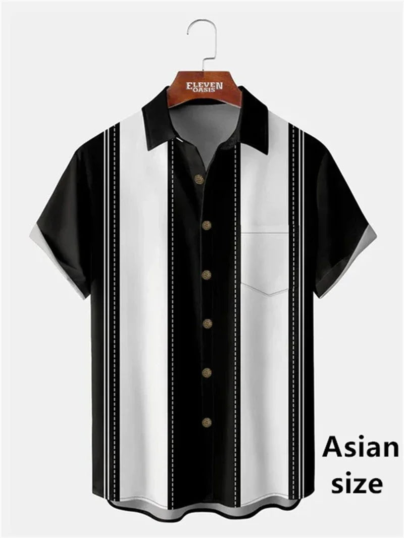 Camisas Vintage para Hombre con Estampado 3D, Camisa Casual de Verano con Patrón Clásico a Rayas, Manga Corta, Nueva Camisa Unisex con Botones y Solapa, Tops de Playa Hawaianos