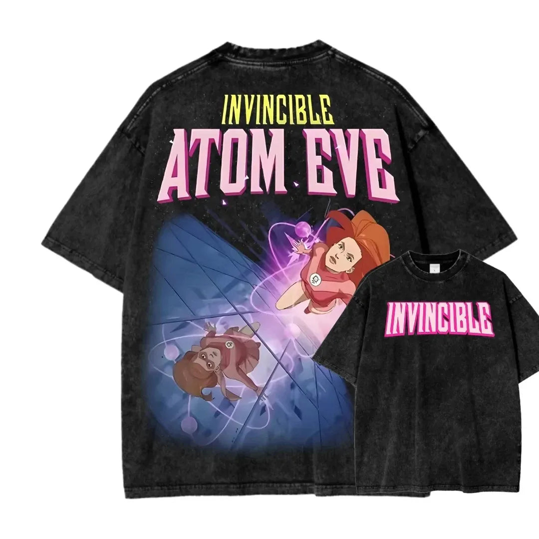 Camiseta Invincible Lavada, Ropa con Personalidad, Suave, para Todo el Año, Oversize, para Parejas, Unisex, Y2K, Manga Corta, Clásica, Casual