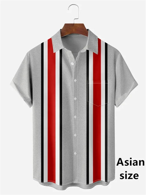 Camisas Vintage para Hombre con Estampado 3D, Camisa Casual de Verano con Patrón Clásico a Rayas, Manga Corta, Nueva Camisa Unisex con Botones y Solapa, Tops de Playa Hawaianos