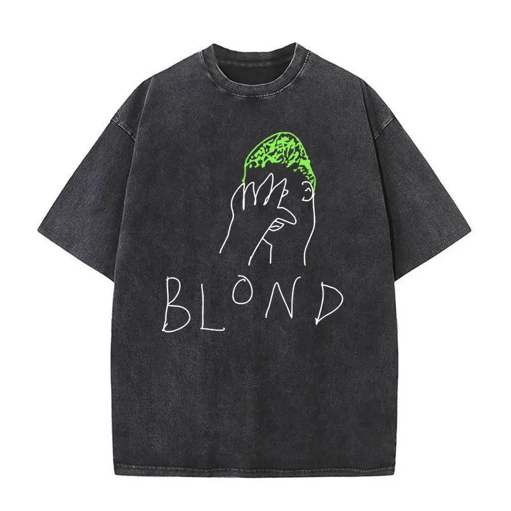 Camiseta lavada Vintage rapero Frank para hombre y mujer, camisa de gran tamaño con gráfico Rubio, estilo Hip Hop, informal, a la moda