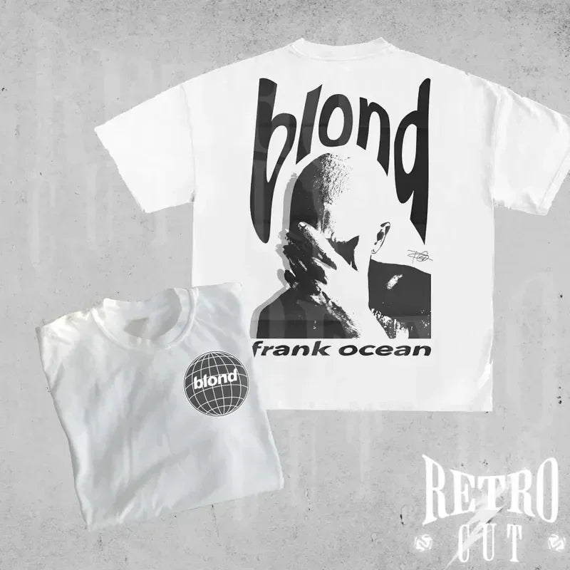 Camiseta con gráfico Retro de rapero Frank para hombre, ropa de álbum oceánico de Hip Hop, camisetas Y2k, Camiseta de algodón de gran tamaño Rubio Unisex a la moda