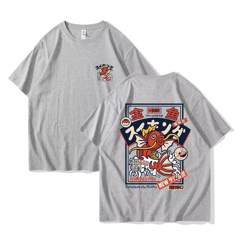 Camiseta estilo Hip Hop Street Style, camiseta con estampado de peces divertidos de estilo japonés Harajuku, regalo para fanáticos, estilo callejero retro
